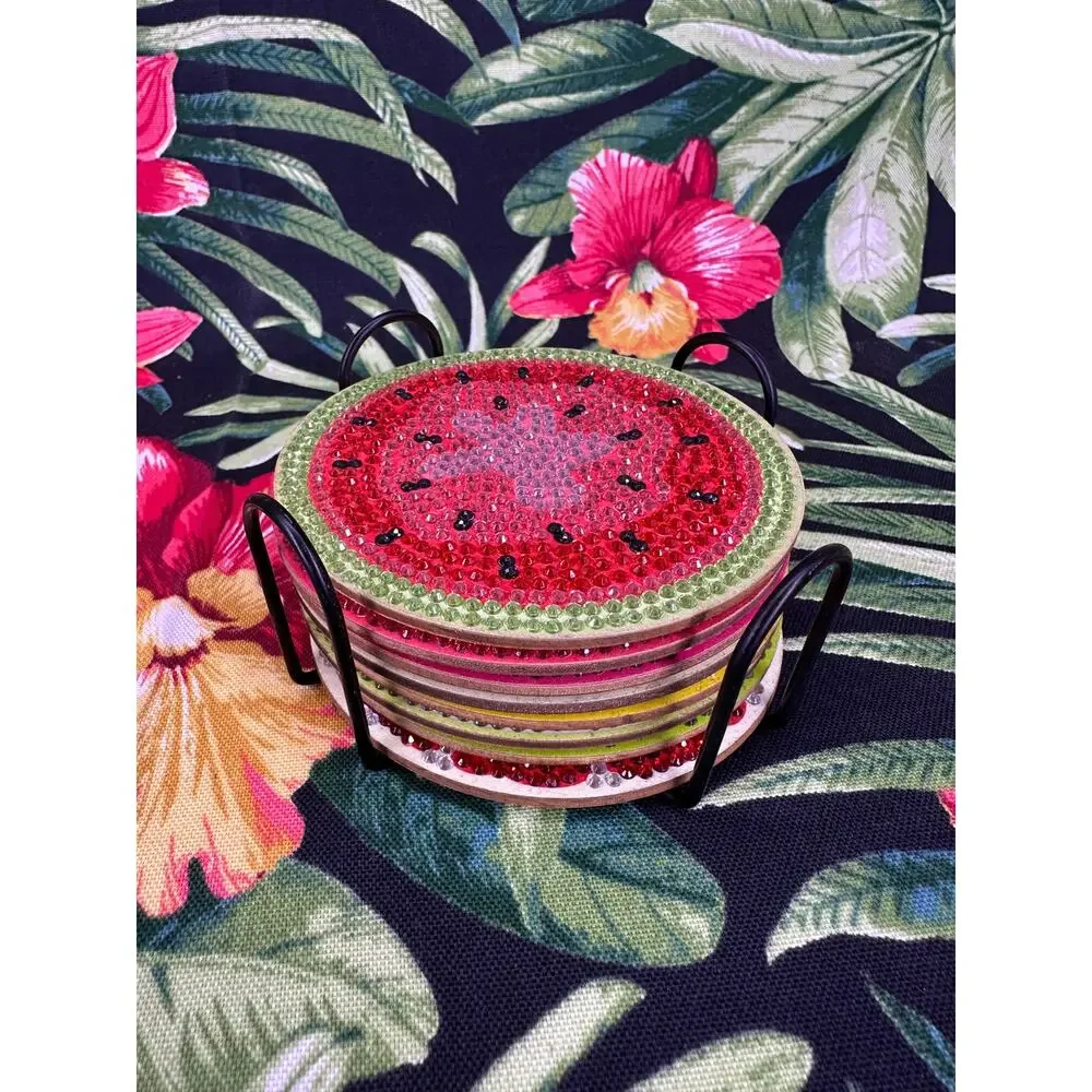 8-Piece Diamond Art Completed Fruit Pattern Cork Coaster